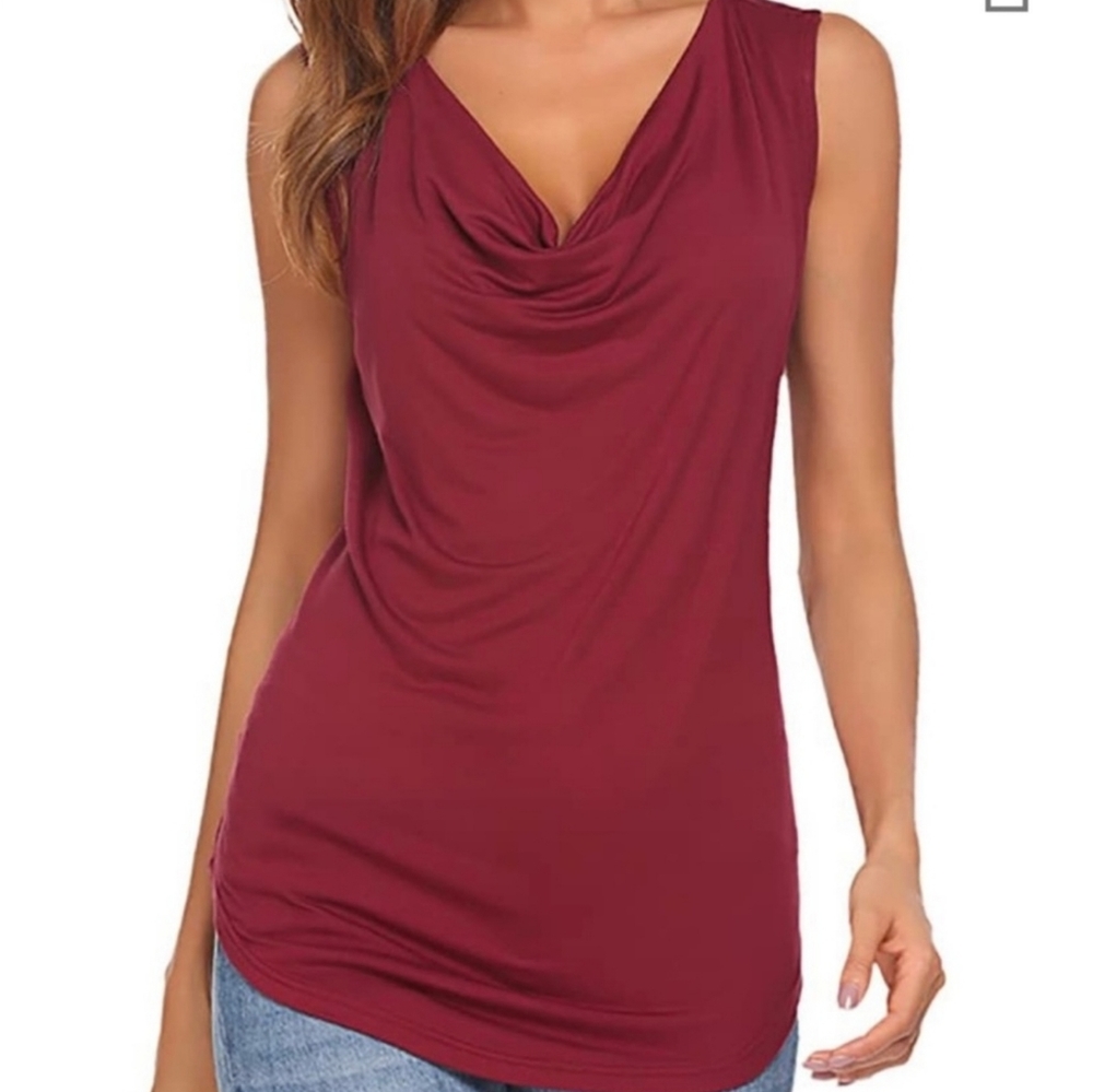 NWT Qearal Cowl Neck Sleeveless Burgundy Top Size:Large